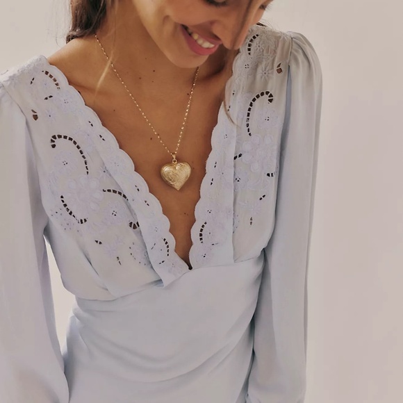 reserved Free People Powder Blue Arabella Lace Trim Midi Dress - Picture 8 of 8